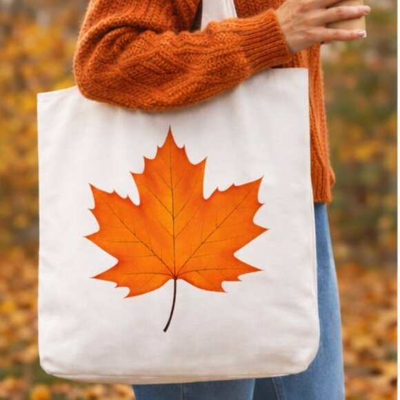 White Canvas Tote Bag with Maple Leaf Print | Reusable Eco Tote - Picture 5 of 6